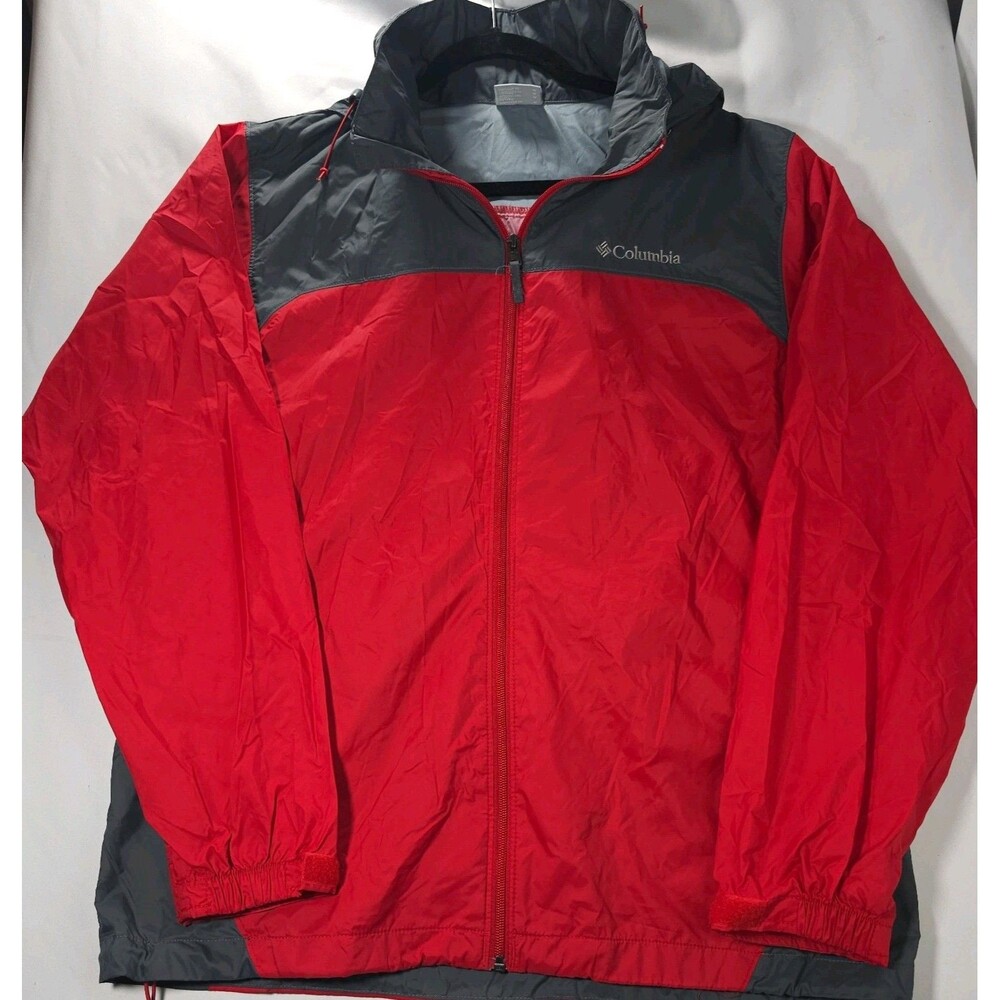 Columbia Men's Windbreaker Jacket M Red/Gray Colorblock Hooded Full Zip Pockets